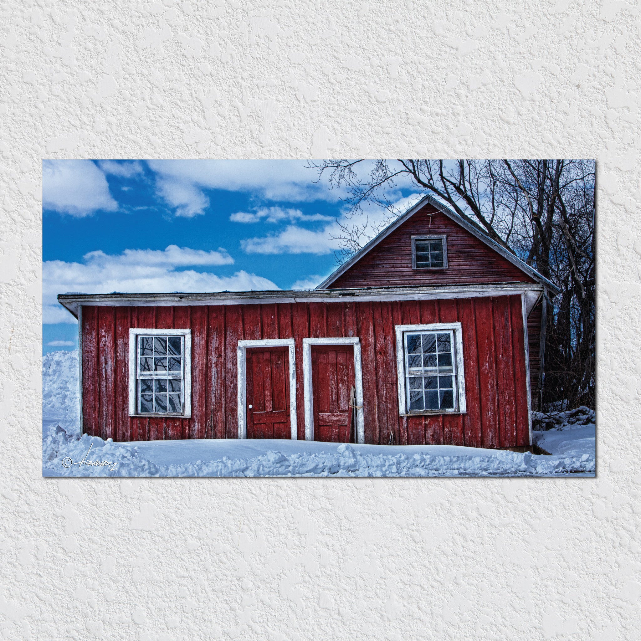 Red Shed In Snow by Peter Hernandez